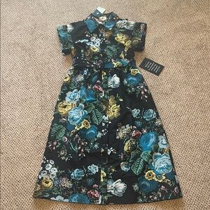 Tuckernuck Chloe Floral Belted Dress - Black, Yellow, Green
